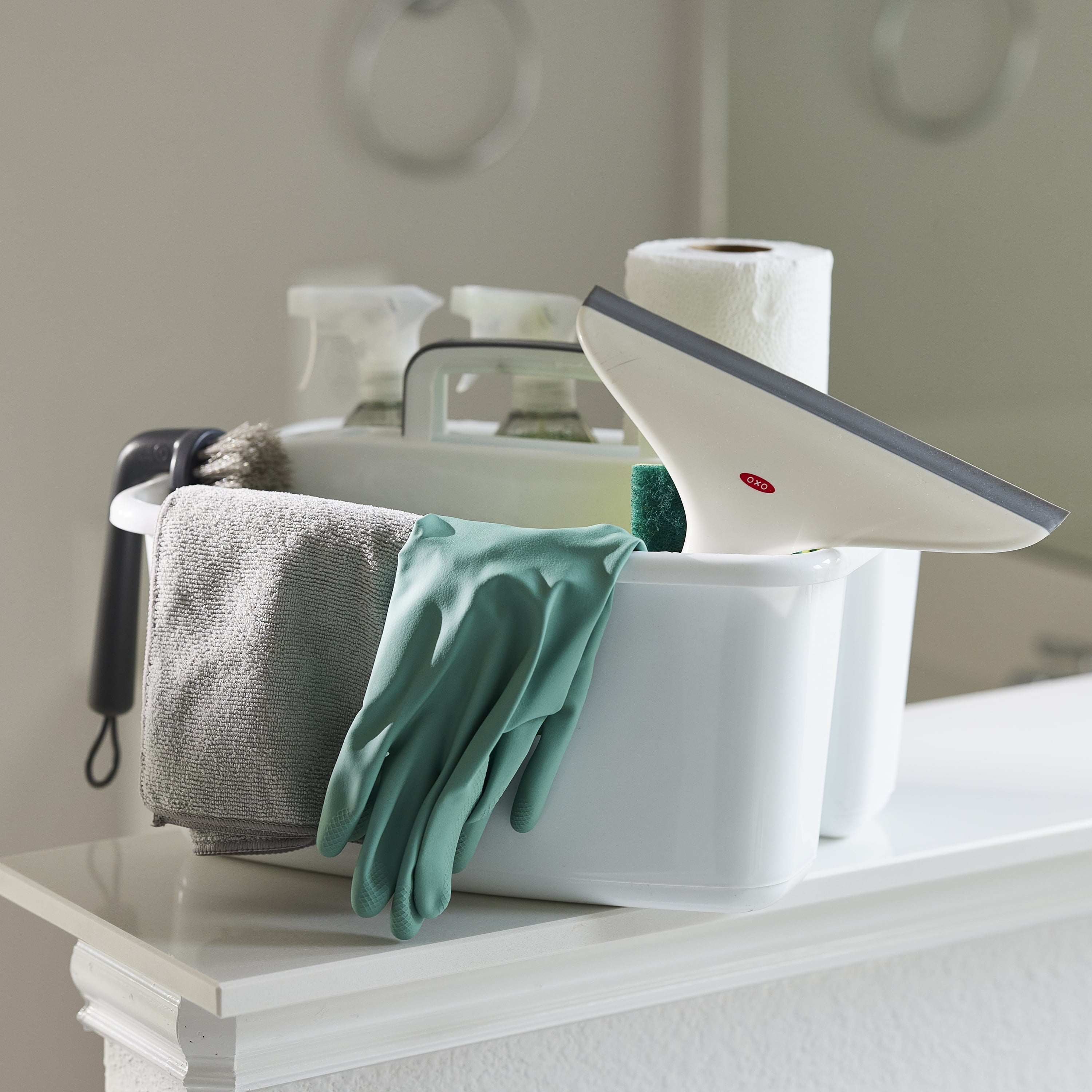 Large Home Divided Storage Tote Caddy, White W/Gray Carry Handle - Image 5