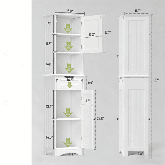 Bathroom Storage Cabinet, White Linen Cabinet, Narrow Tall Cabinet Storage Tower with Door ,Drawer and Open Storage -... - Image 6