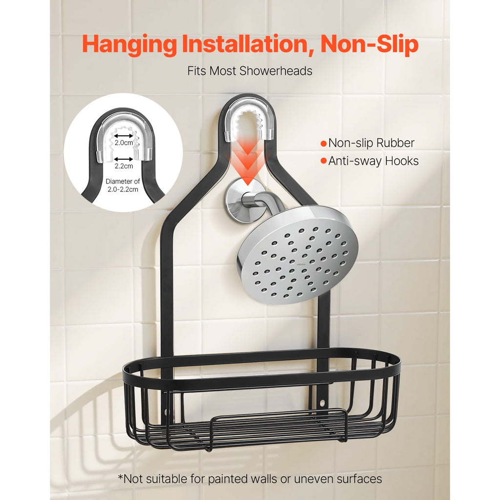 KFFKFF 3-Tier Hanging Shower Caddy, Bathroom Storage Rack with Soap Tray and Hooks for Towels and Sponges, 40 lbs Weight Capacity, Fits Over - Image 2