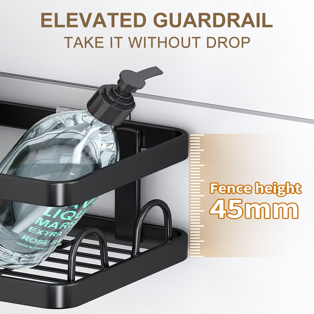 PHANCIR 5 PCS Corner Shower Caddy, No Drilling Stainless Steel Shower Storage Rack with Hooks & Toothpaste Holder for Bathroom, Black - Image 3