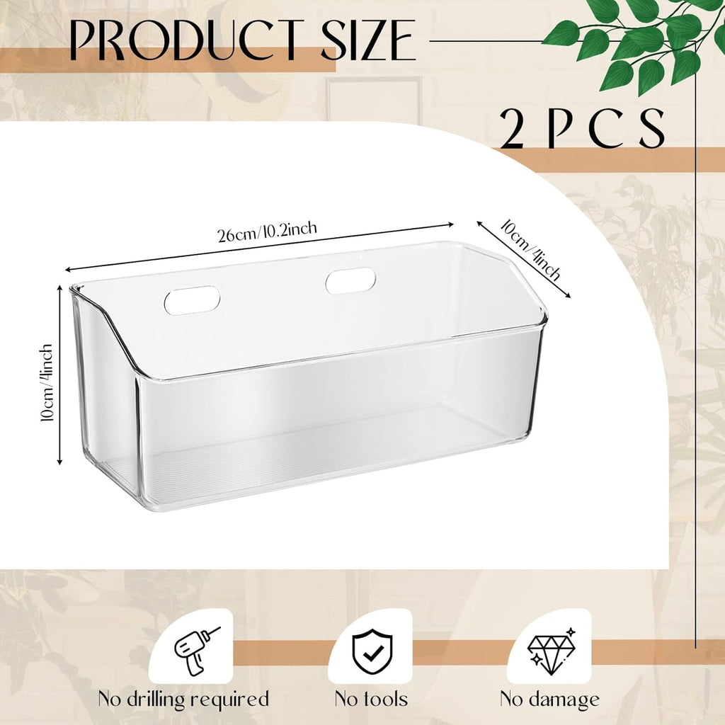 2 Pcs Wall Mounted Organizer Basket,Storage Organizer Bins,Self Adhesive Shower Caddy, Stackable Plastic Makeup Organ... - Image 2