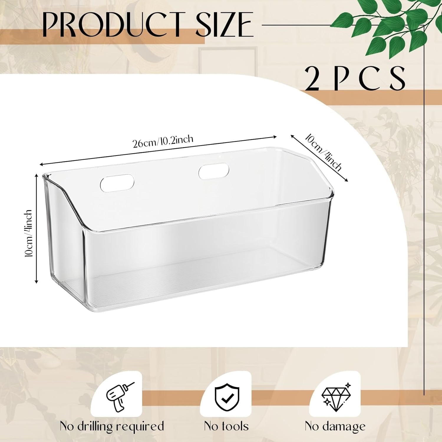 2 Pcs Wall Mounted Organizer Basket,Storage Organizer Bins,Self Adhesive Shower Caddy, Stackable Plastic Makeup Organ... - Image 2