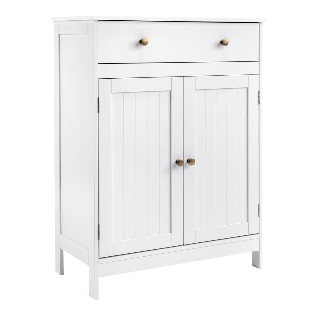 Zimtown White Wooden 2-Door Bathroom Cabinet Storage Organizer with 2 Shelves& 1 Drawer Freestanding - Image 3