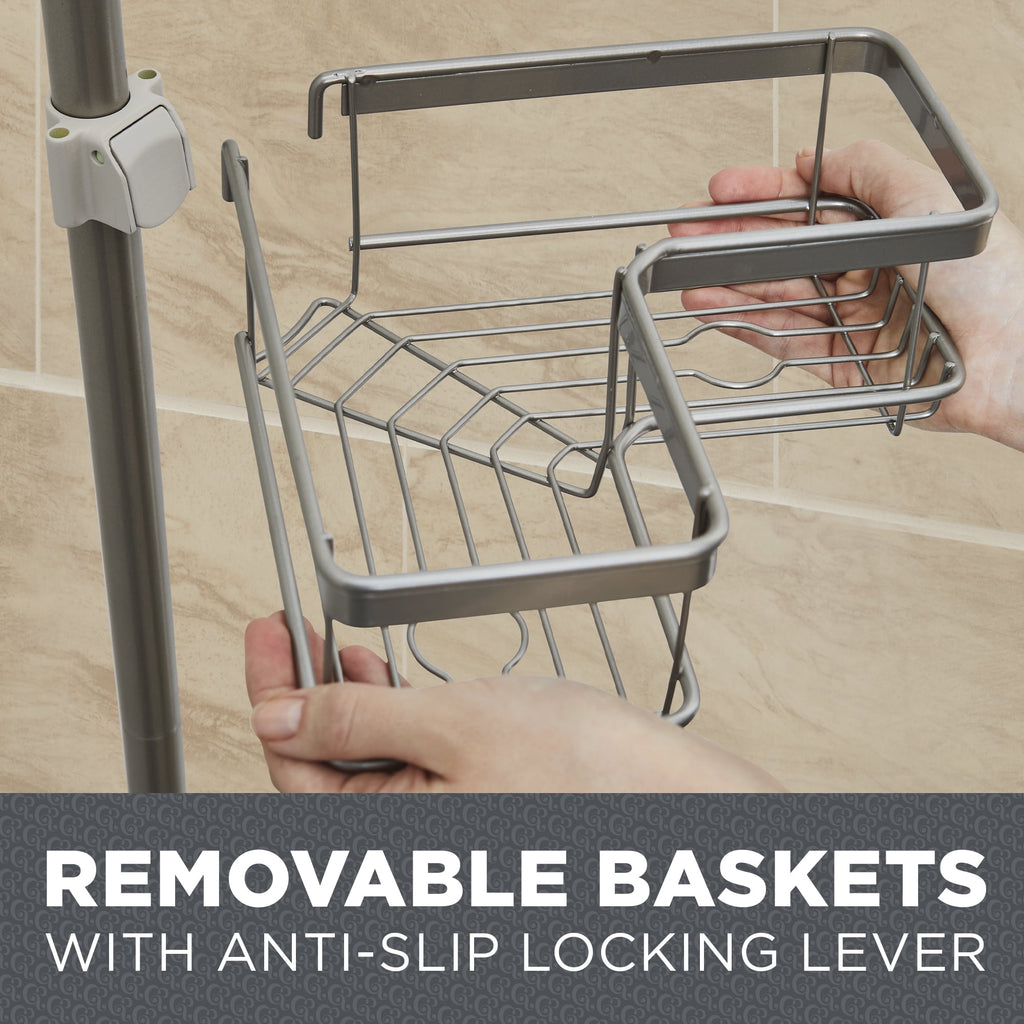 Adjustable Tension Steel Shower Pole Caddy, 4 Shelves, Satin Nickel - Image 3