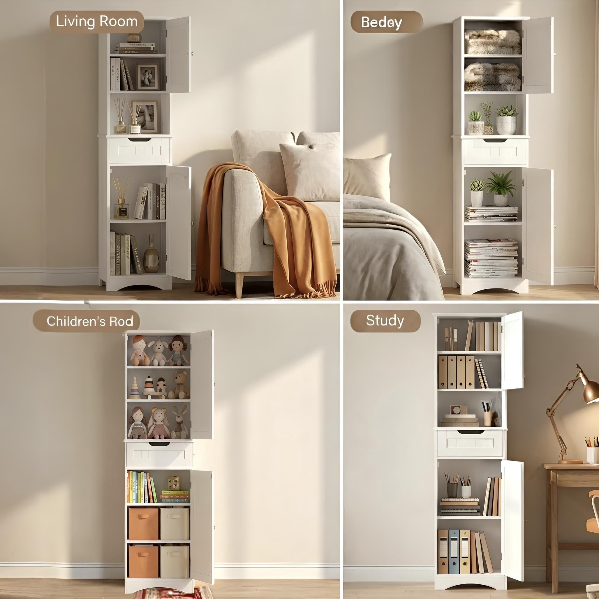 67" Narrow Bathroom Storage Cabinet, Freestanding Anti-Tipping Adjustable Shelf for Small Space | Bathroom | Kitchen,... - Image 4