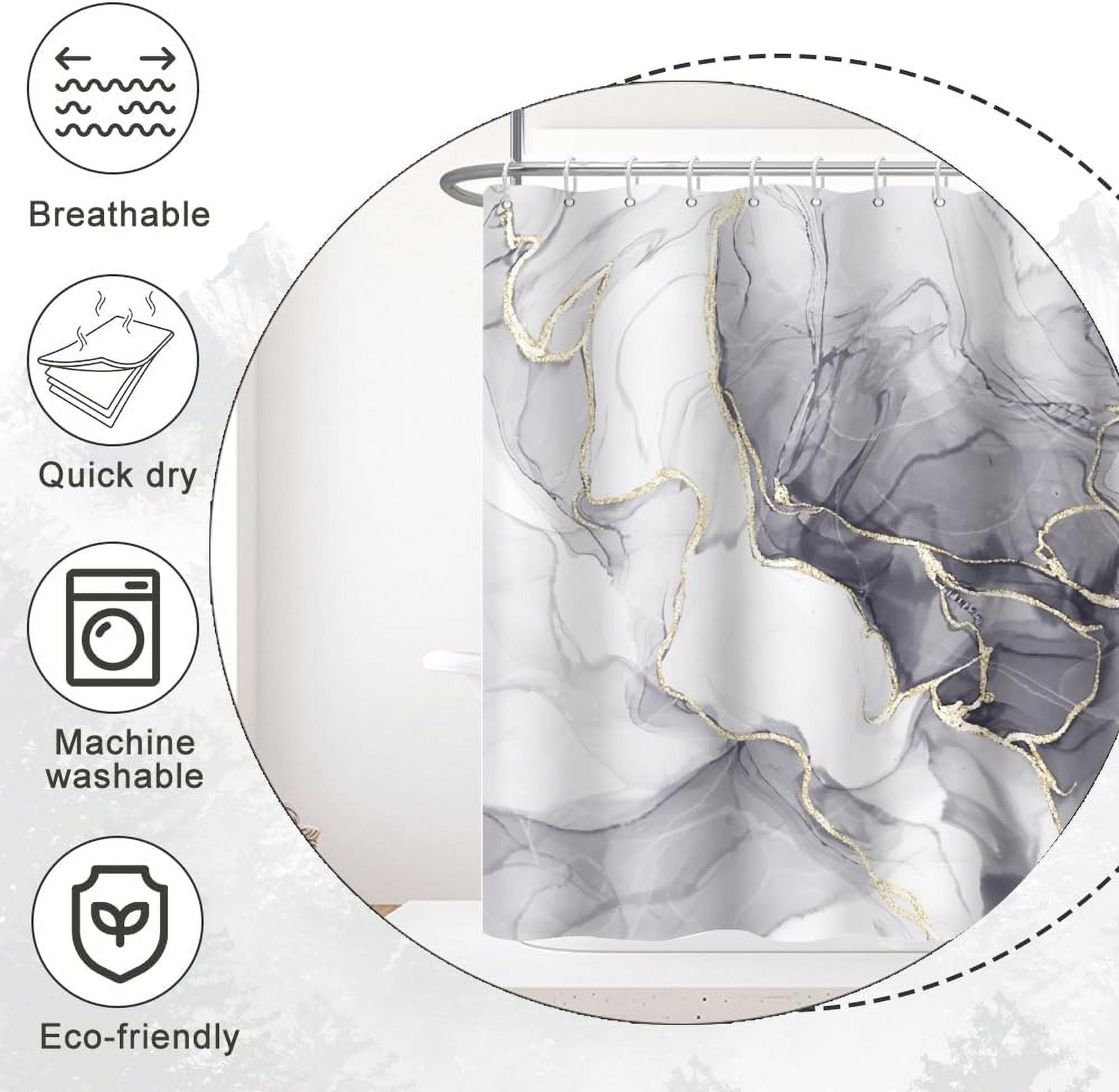 Grey Shower Curtain, Ombre Grey Marble Shower Curtain for Bathroom, Modern Aesthetic Ink Texture Waterproof Fabric Ba... - Image 5