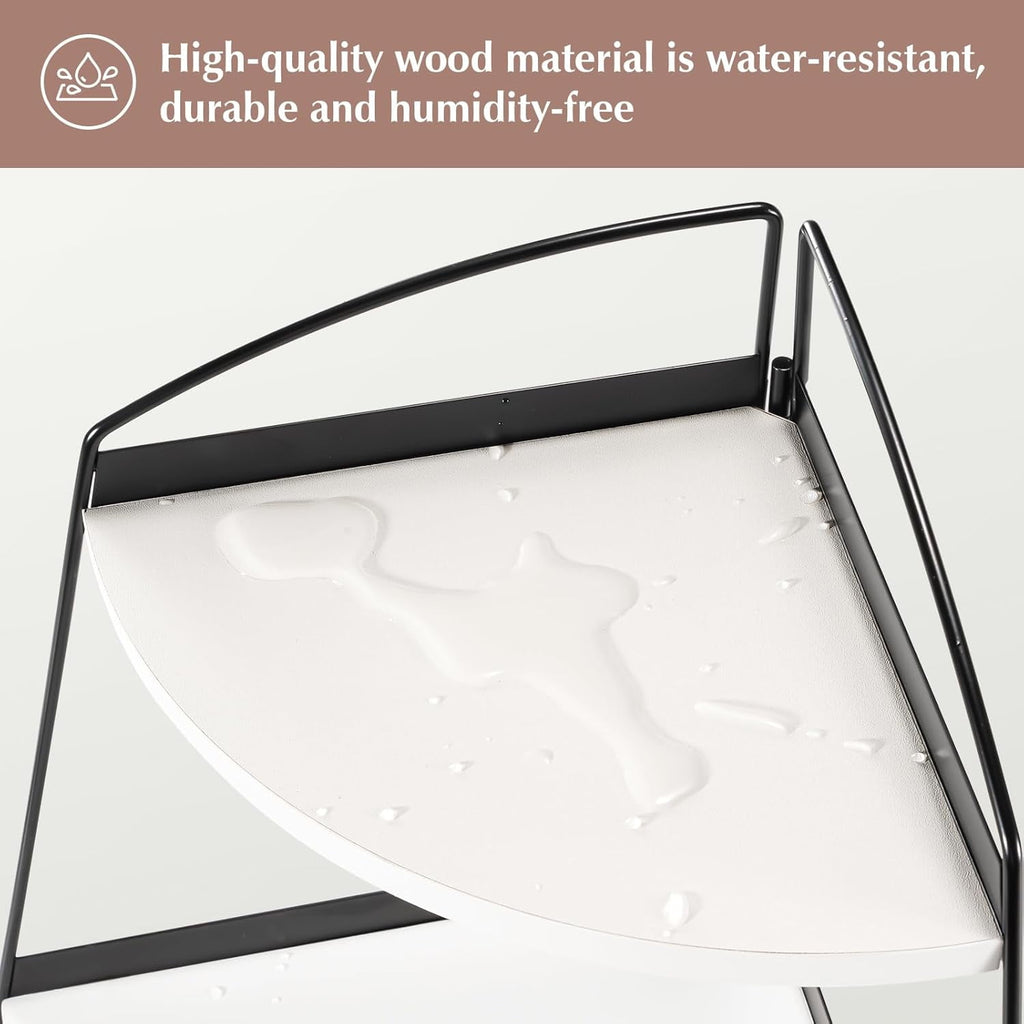 Puricon 2-Tier Wood Countertop Organizer Bathroom Sink Corner Shelf -White - Image 3
