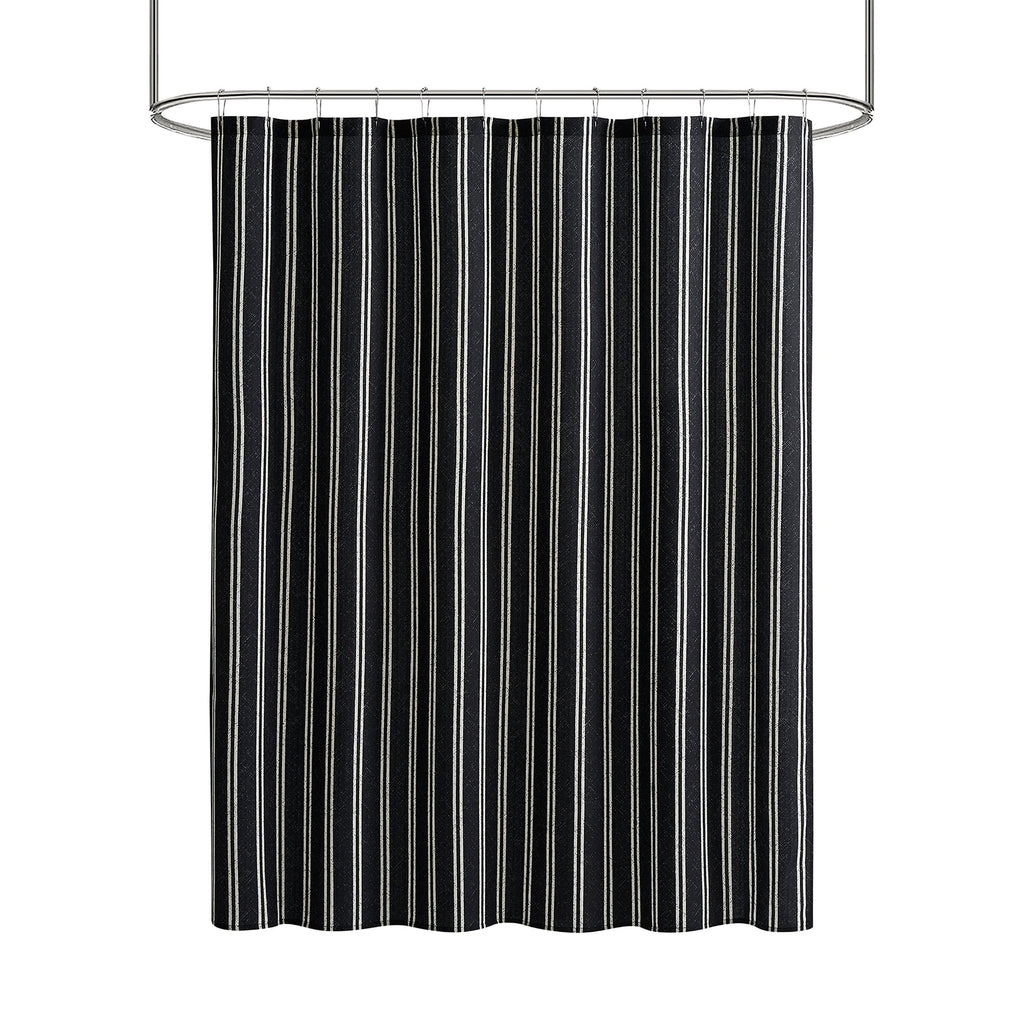 Mainstays Black Stripe 13 Piece Shower Curtain and Hook Set, 72 x 72, Black/White - Image 2
