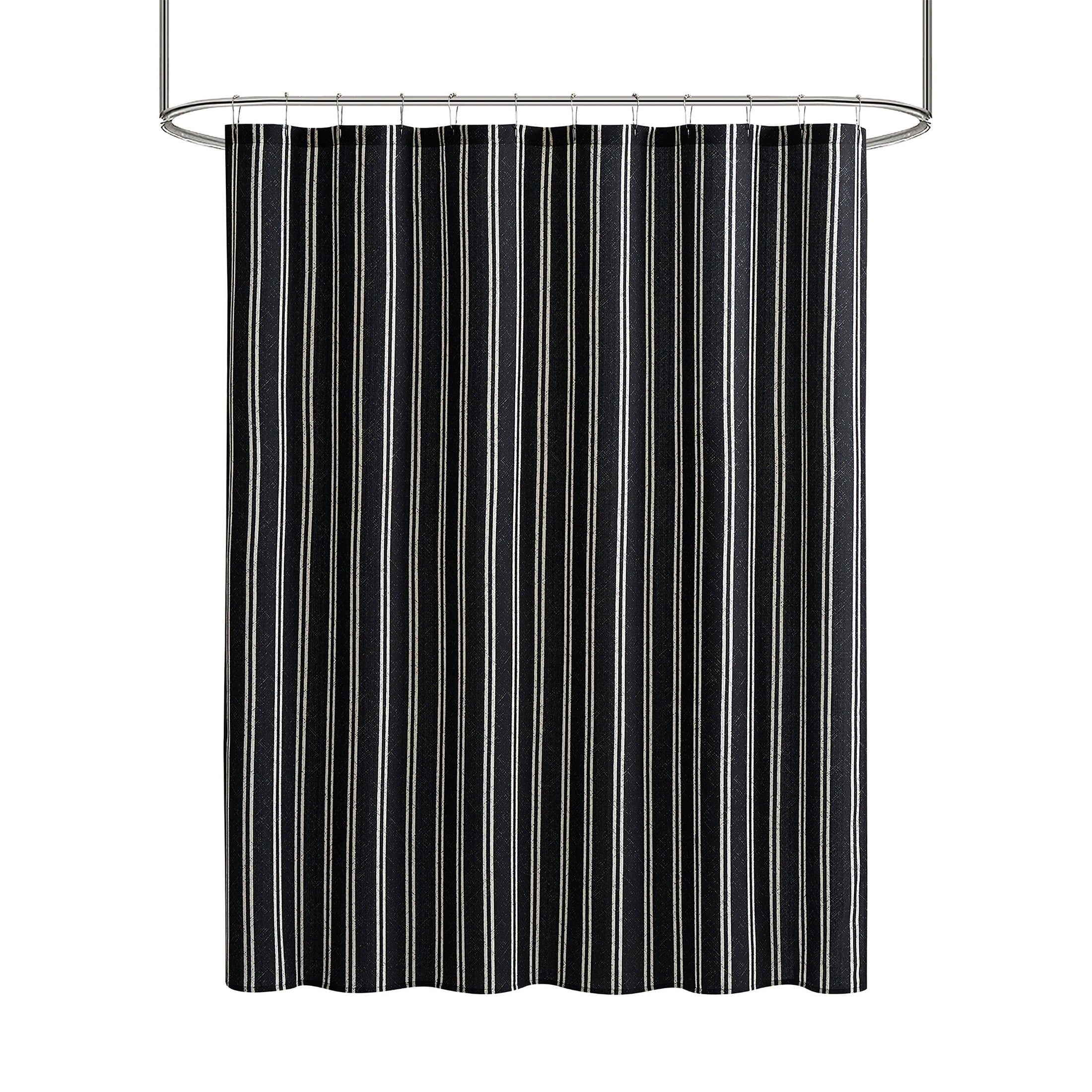Mainstays Black Stripe 13 Piece Shower Curtain and Hook Set, 72 x 72, Black/White - Image 2