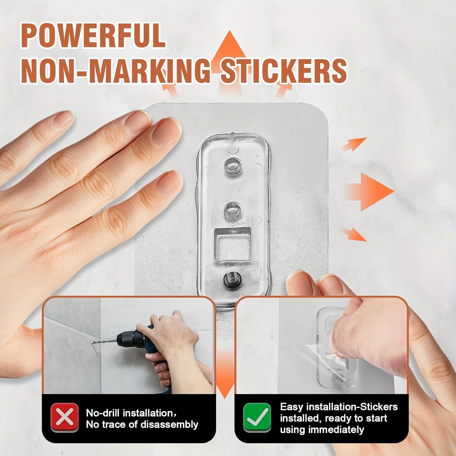Set, No-Drill Adhesive Wall Mounted Shelves, 2-Pack Bathroom Organizer with Hooks & Towel Bar, Rustproof Storage for ... - Image 3