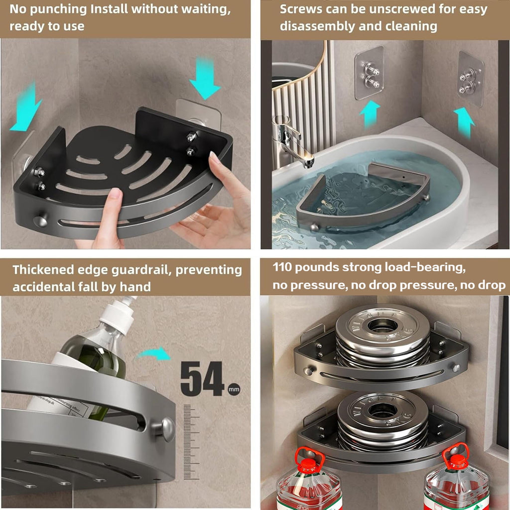 3-Tier Shower Corner Shelf, Adhesive and Screw Mount Bathroom Corner Shower Caddy Organizer, PP Material Hooks Space-... - Image 5