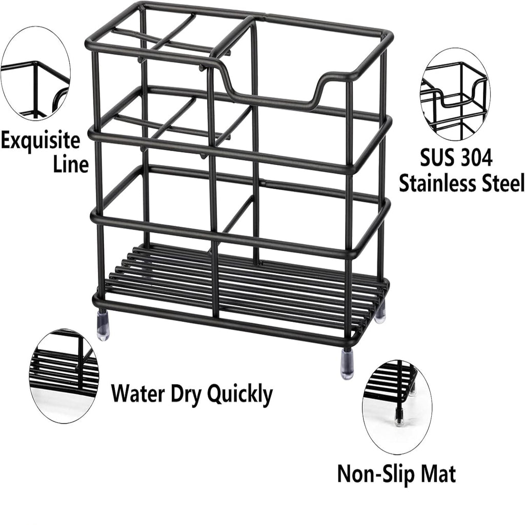 Stainless Steel Bathroom Holder Toothpaste Holder Stand Bathroom Accessories Organizer with 4 slots(Black) - Image 3