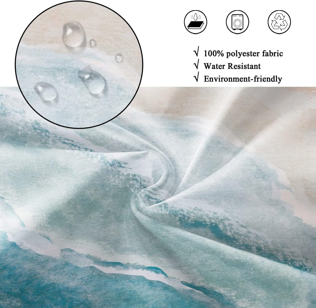 Beach Shower Curtain, Teal Blue Coastal Ocean Beach Theme Bathroom Curtain, Waterproof Fabric Machine Washable with Hooks,72x72 - Image 2