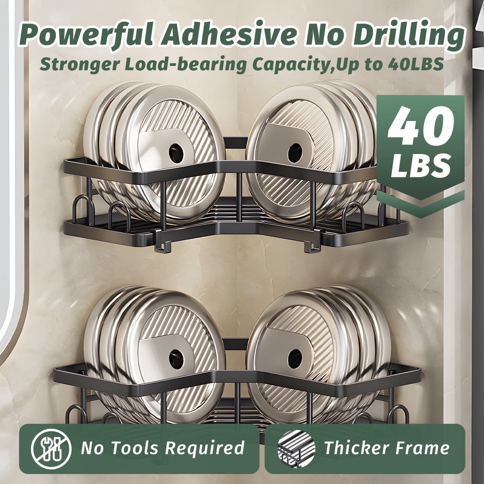 5-Piece Shower Caddy Set -Includes Shelf, Soap Holder, Toothbrush Holder, Strong Load-Bearing Without Drilling - Image 3
