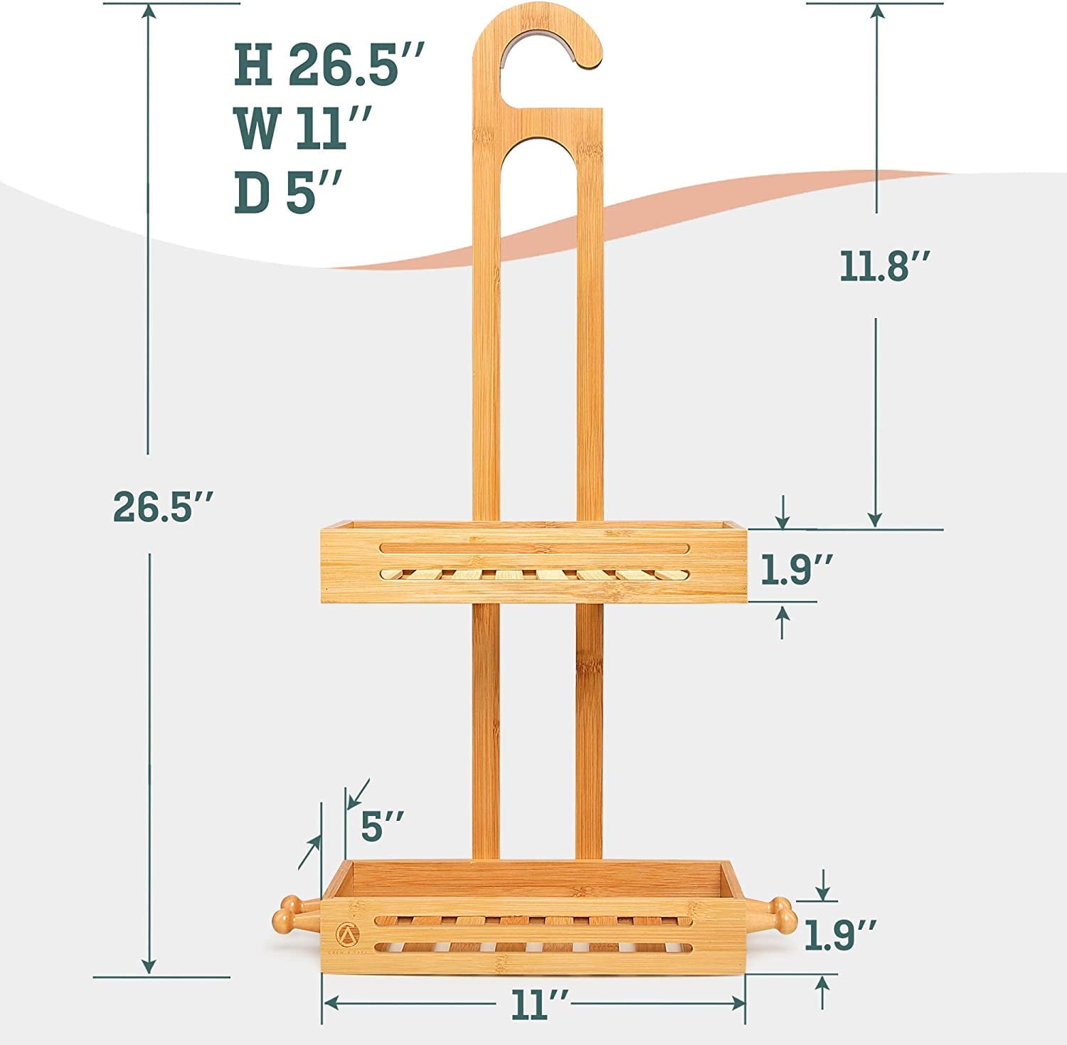 Bamboo Hanging Shower Caddy - Adult 2-Shelf 2-Compartment Bamboo Over-the-Shower Head Shower Caddy, 1 Count - Image 5