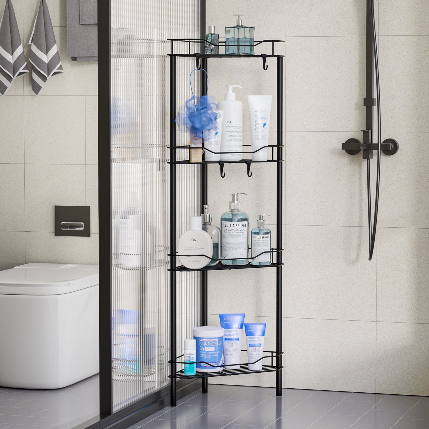 TINANA Corner Shower Caddy: 4 Tier Corner Shelf Organizer, Floor Standing Shower Caddy for Bathroom, Rest Room, Black - Image 3