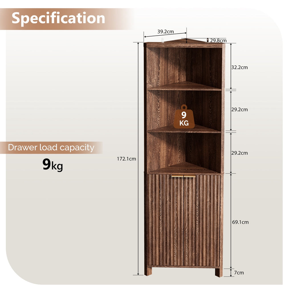 Bathroom Cabinet with Fluted Double - doors, 5 - Tier Freestanding Storage, Walnut - Image 5