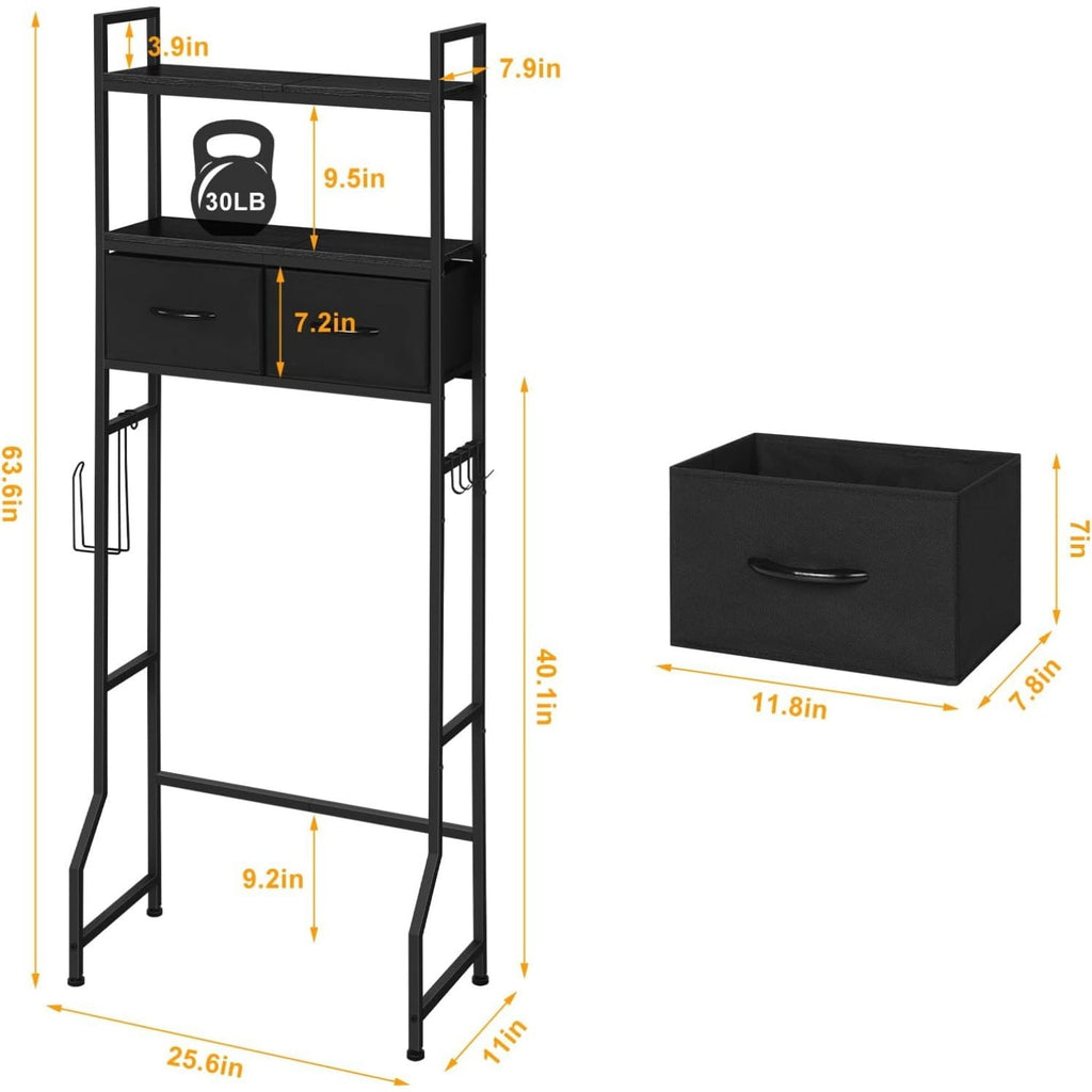 3-Tier Shelf with Storage Baskets, The Storage Cabinet, 3-Tier Bathroom Organizer with Fabric Drawers & Hooks, Freest... - Image 5