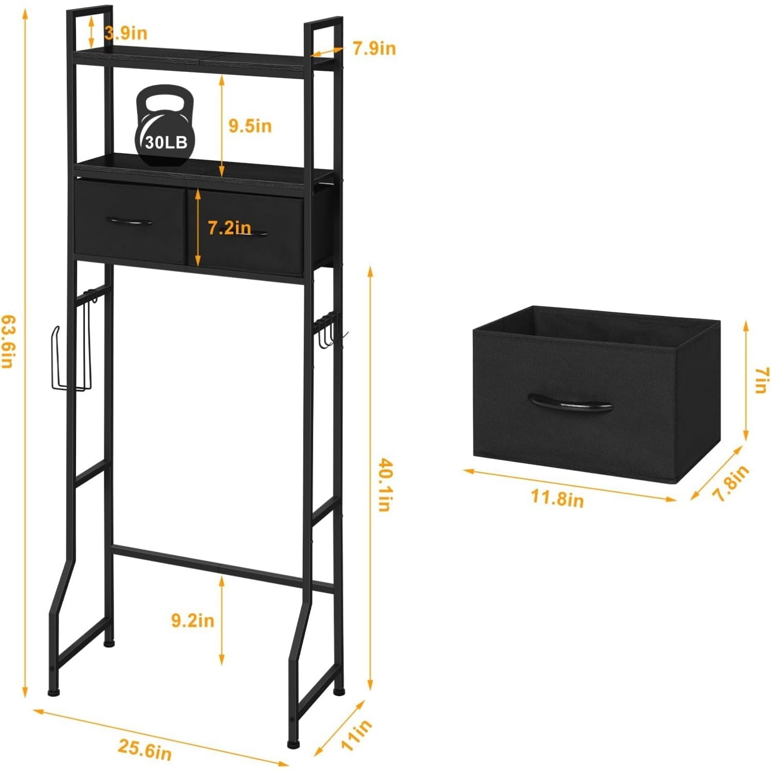 3-Tier Shelf with Storage Baskets, The Storage Cabinet, 3-Tier Bathroom Organizer with Fabric Drawers & Hooks, Freest... - Image 5