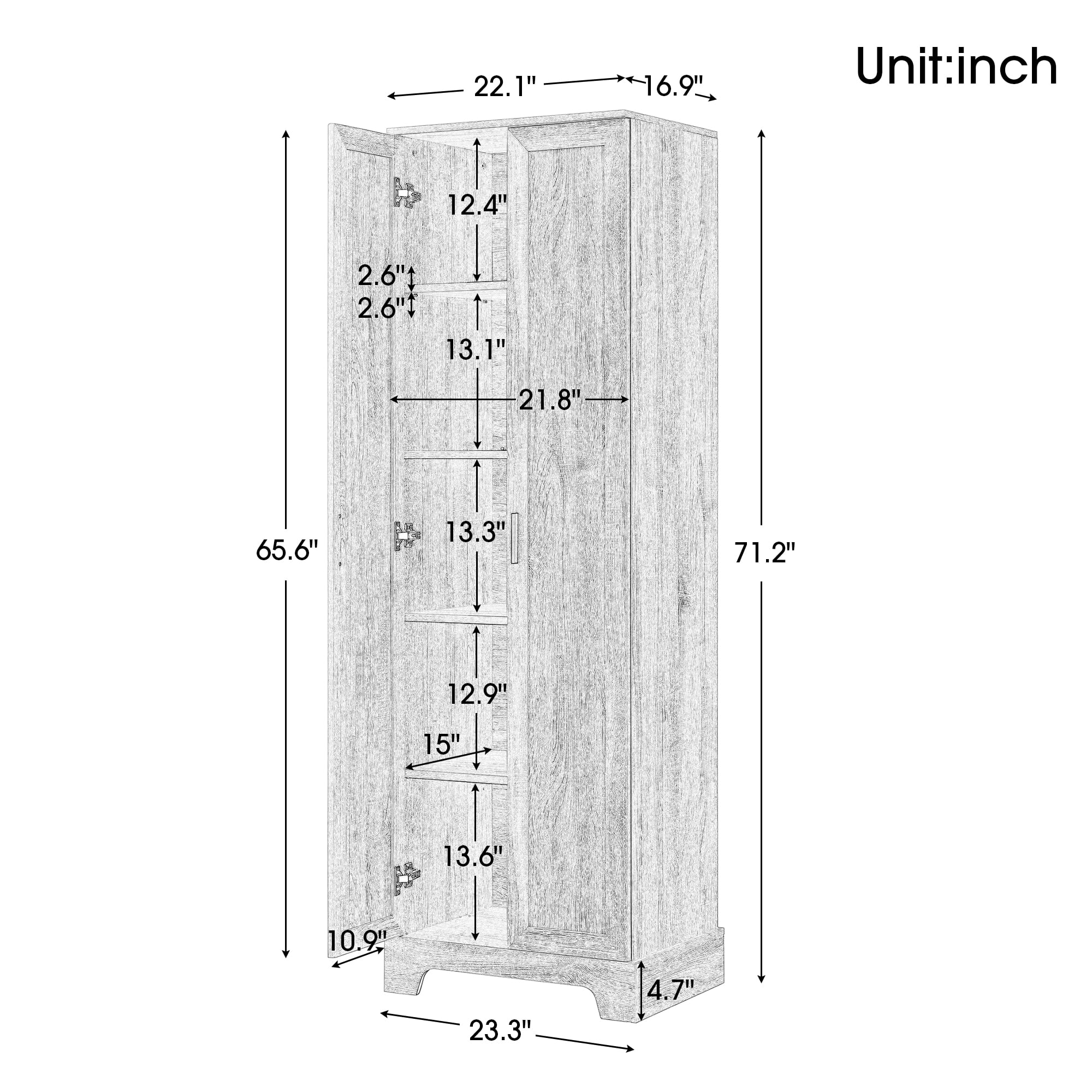 70" Cabinet with Adjustable Shelf, Freestanding Wooden Bathroom Cabinet for Bathroom Living Room Brown - Image 2