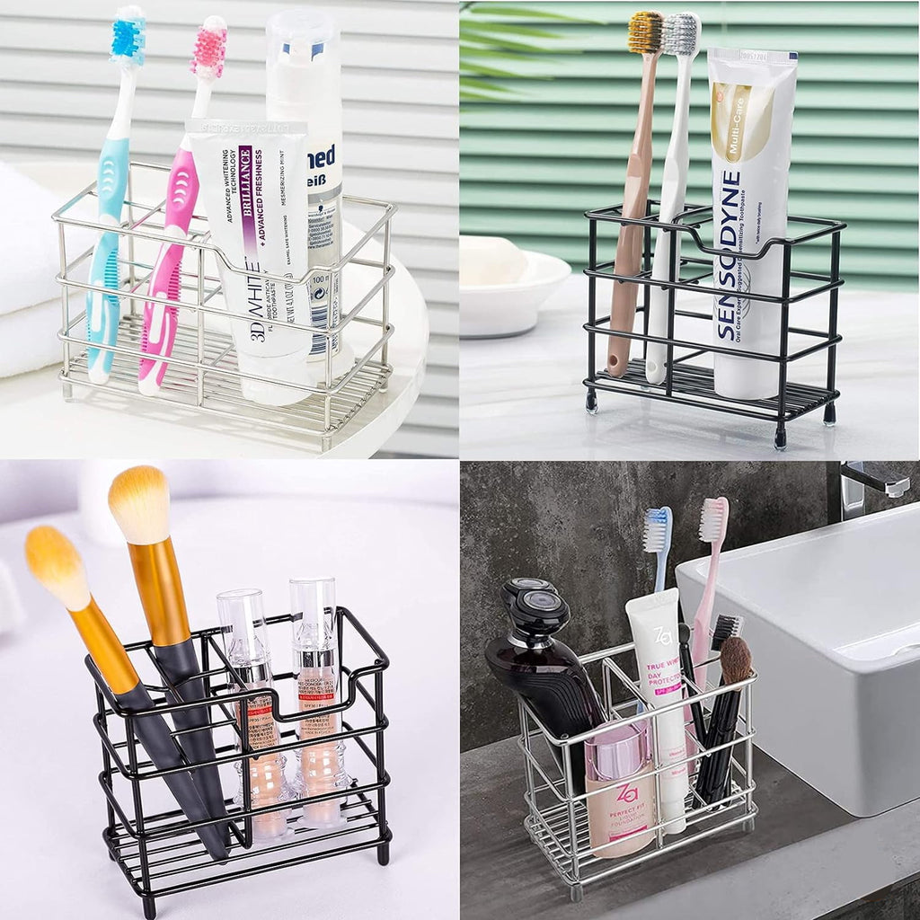 Stainless Steel Bathroom Holder Toothpaste Holder Stand Bathroom Accessories Organizer with 4 slots(Black) - Image 4