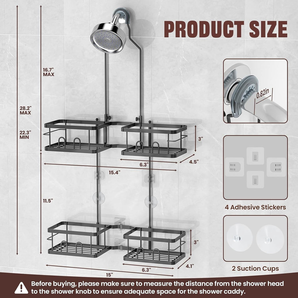 Adjustable Shower Caddy Hanging Rustproof Shower Caddy for Handheld Showerheads, Shower Organizer with Hooks Soap Hol... - Image 6