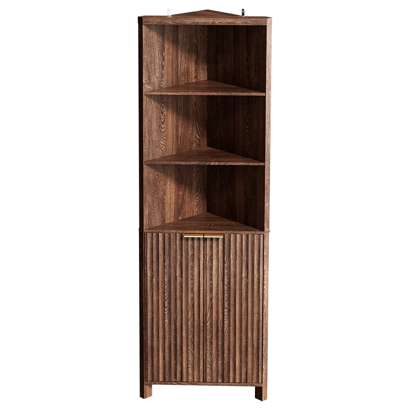 Bathroom Cabinet with Fluted Double - doors, 5 - Tier Freestanding Storage, Walnut - Image 2