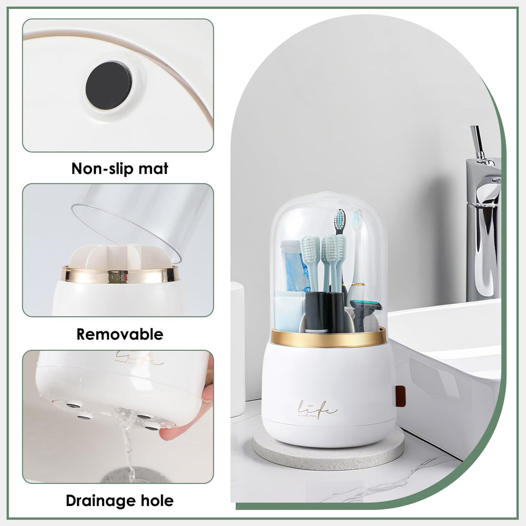 with Cover for Bathrooms 360 Rotating 7-Slot Organizer and Toothpaste Stand, Covered with Drain for Bathroom Countert... - Image 3