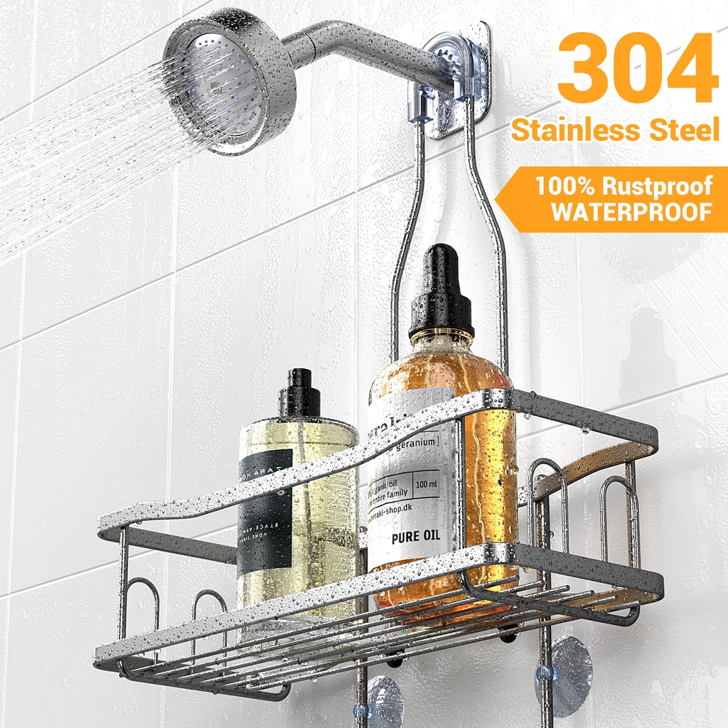 TINANA Hanging Shower Caddy, Rustproof Shower Shelf Racks Over Shower Head - No Drilling Bathroom Organizer for Shampoo with Soap Holder-Sil - Image 3