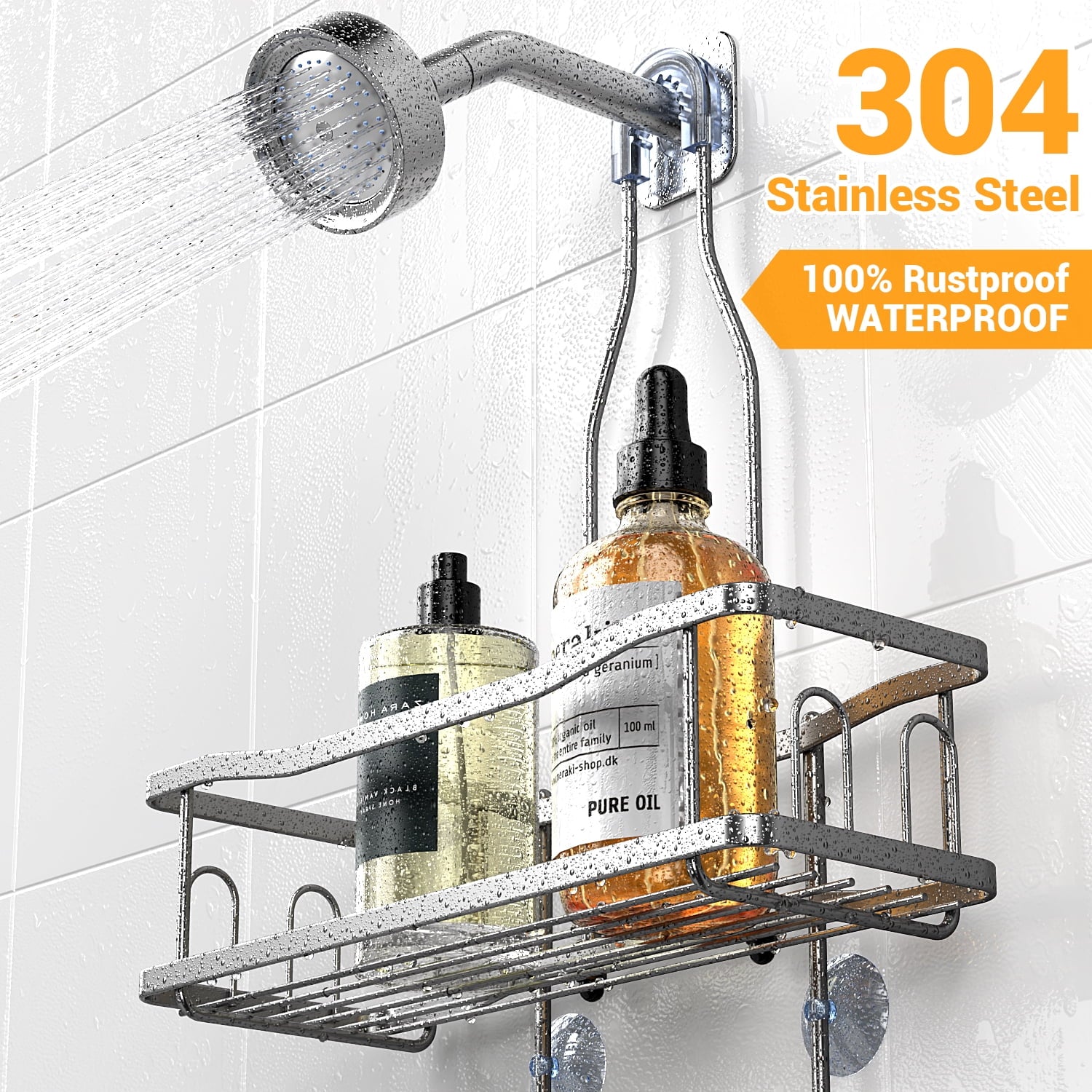 TINANA Hanging Shower Caddy, Rustproof Shower Shelf Racks Over Shower Head - No Drilling Bathroom Organizer for Shampoo with Soap Holder-Sil - Image 3