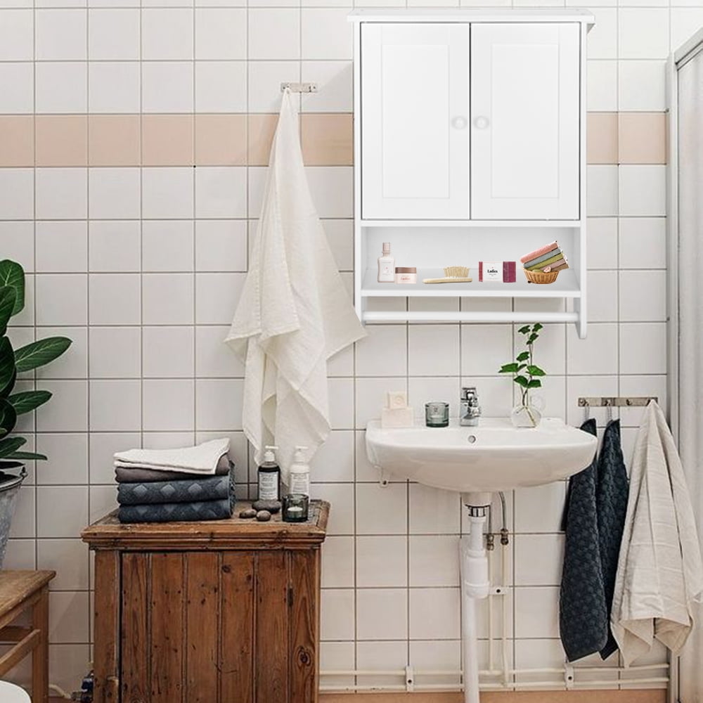 Bathroom Wall Cabinet, Wall Mounted Over the Toilet Storage Cabinet Organizer with Double Doors, 1 Adjustable Shelf, ... - Image 3