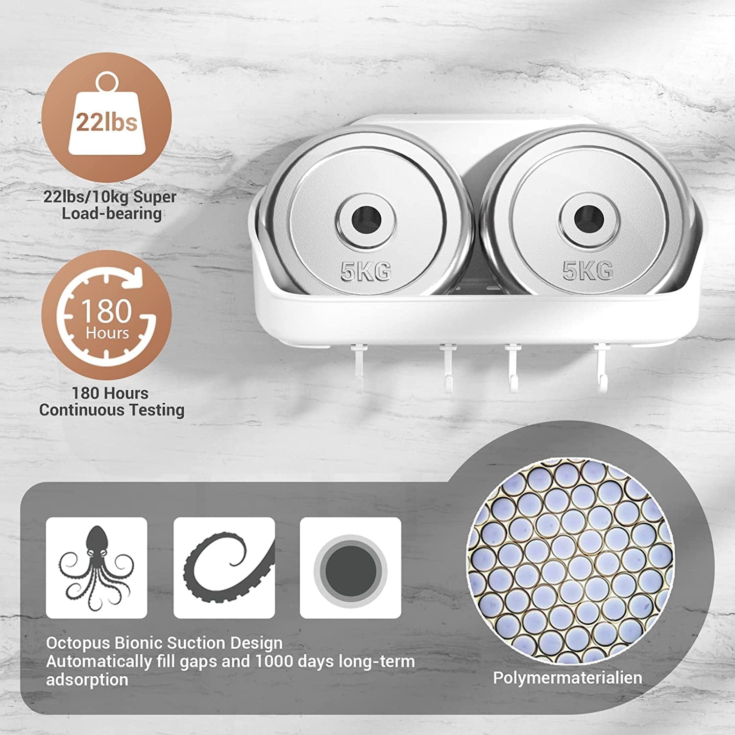 LUXEAR Shower Caddy, Suction Cup Shower Caddy - No Drilling Removable Bathroom Caddy Powerful Waterproof Oilproof Shower Organizer Max Hold - Image 5