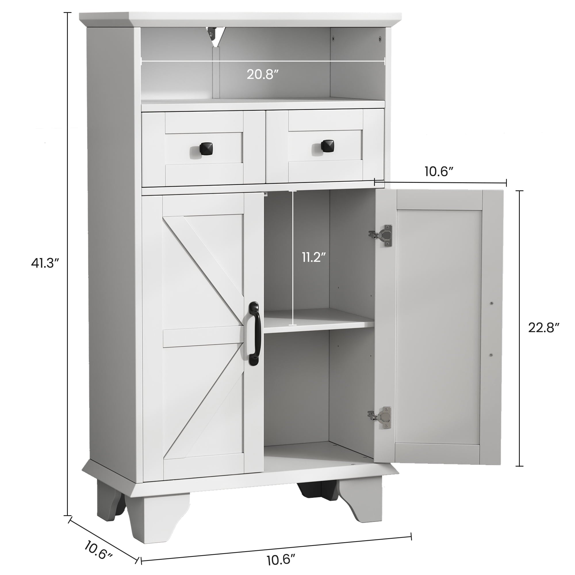 Bathroom Storage Cabinet with Doors and Drawers,Farmhouse White Bathroom Floor Cabinet freestanding with Adjustable S... - Image 2