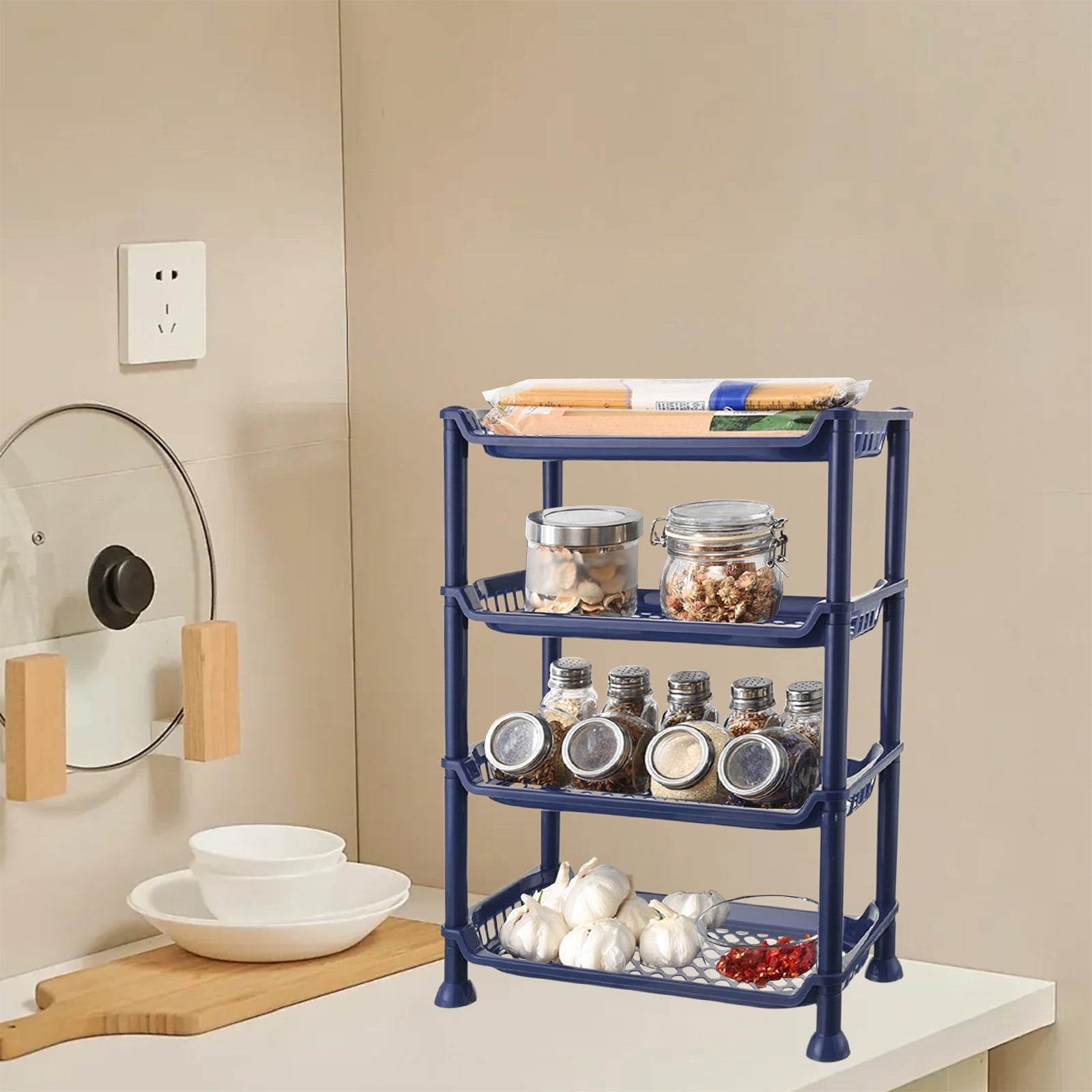 4-Tier Bathroom Storage Rack Stackable Shelf Organizer for Shower Toiletries Kitchen Counter Desktop Space-Saving Easy Assembly - Image 5
