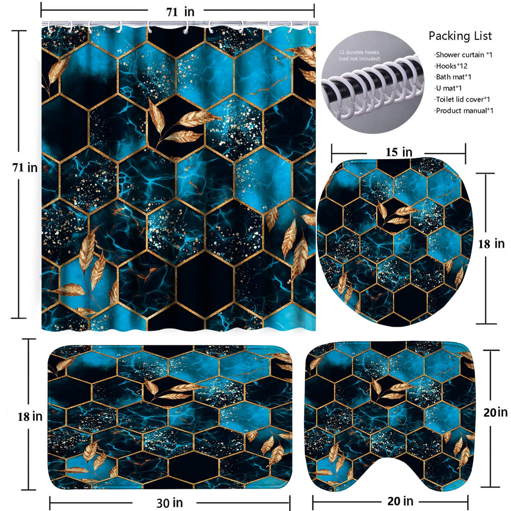 4Pcs Bathroom Sets with Shower Curtain and Rugs, Shower Curtain Set with Non-Slip Rugs,Toilet Lid Cover,Bath Mat and ... - Image 5