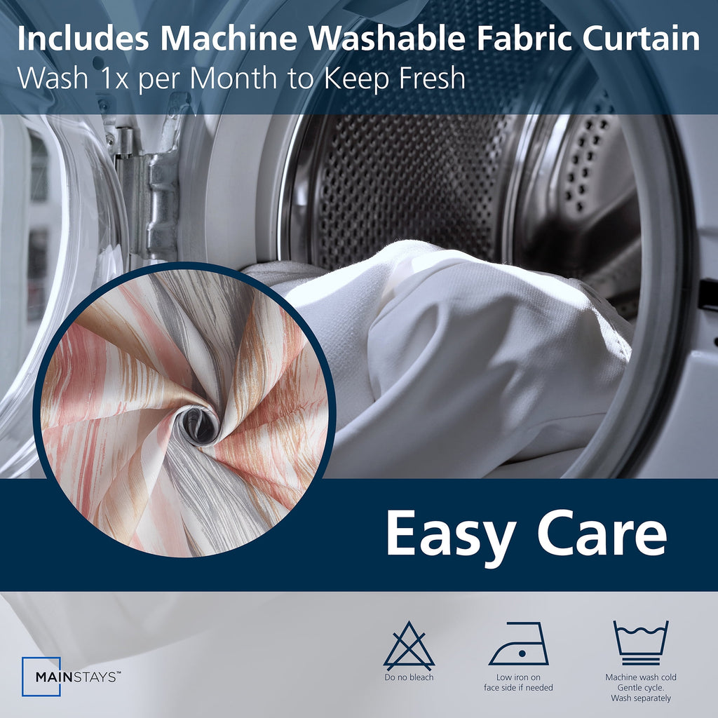 14-Piece Wave Shower Curtain Set 72" x 72" Fabric Curtain, Liner & Metal Hooks, Moisture-Repellent, Machine Washable - Image 3