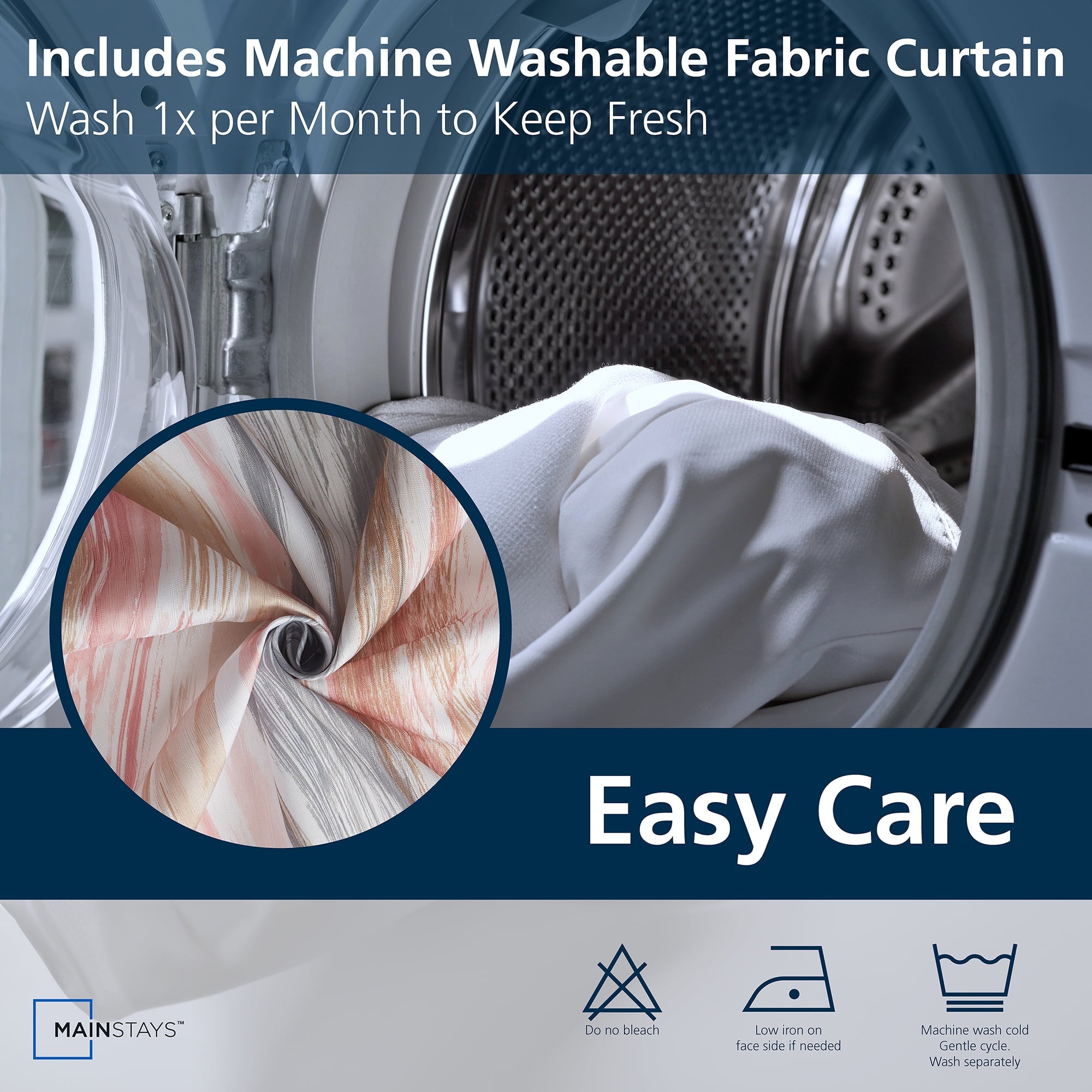 14-Piece Wave Shower Curtain Set 72" x 72" Fabric Curtain, Liner & Metal Hooks, Moisture-Repellent, Machine Washable - Image 3
