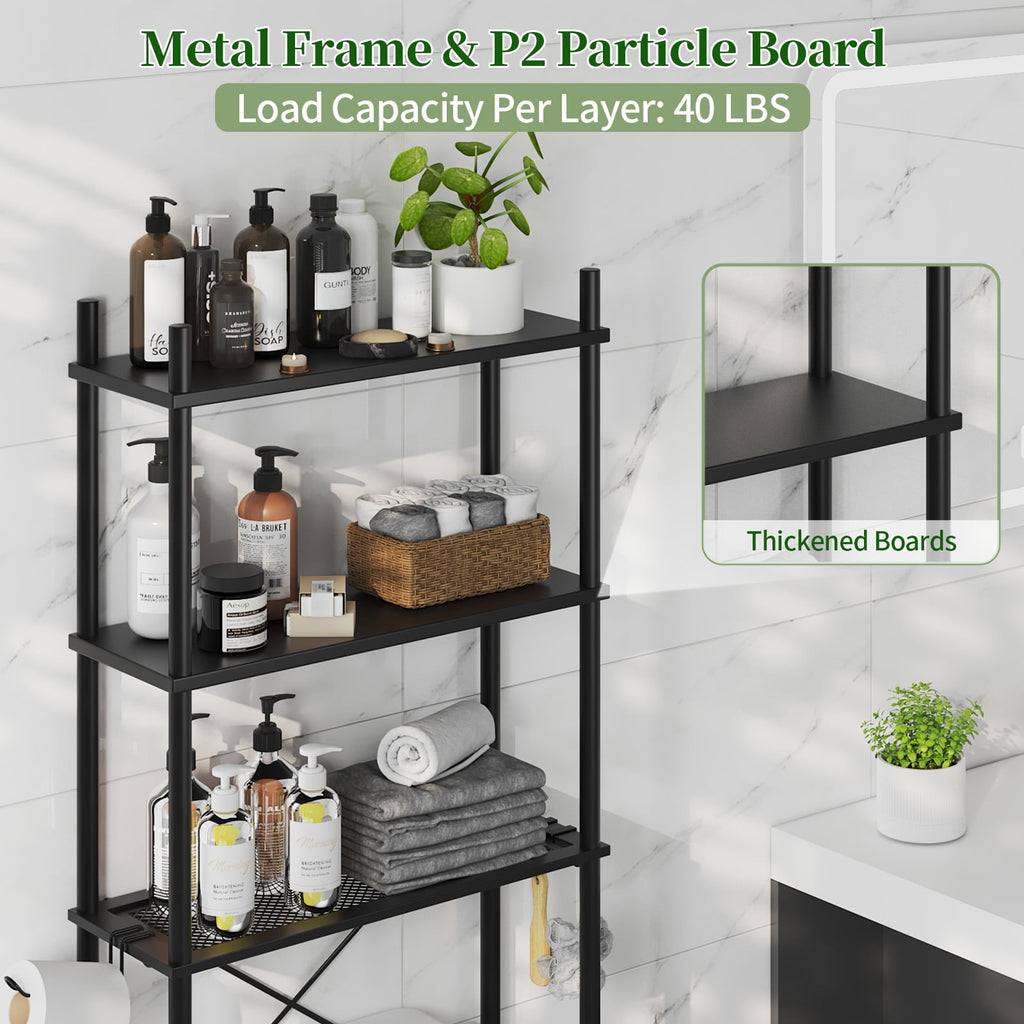 3-Shelf the Toilet Storage, Freestanding Wooden Bathroom Organizers and Storage Shelf, Metal Frame, Space Saver, Black - Image 5