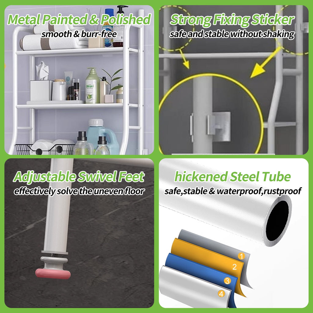 the Toilet Storage, 3-Tier Bathroom Organizer with Paper Holder & 3 Hooks, Sturdy & Stable Freestanding Space Saver T... - Image 4