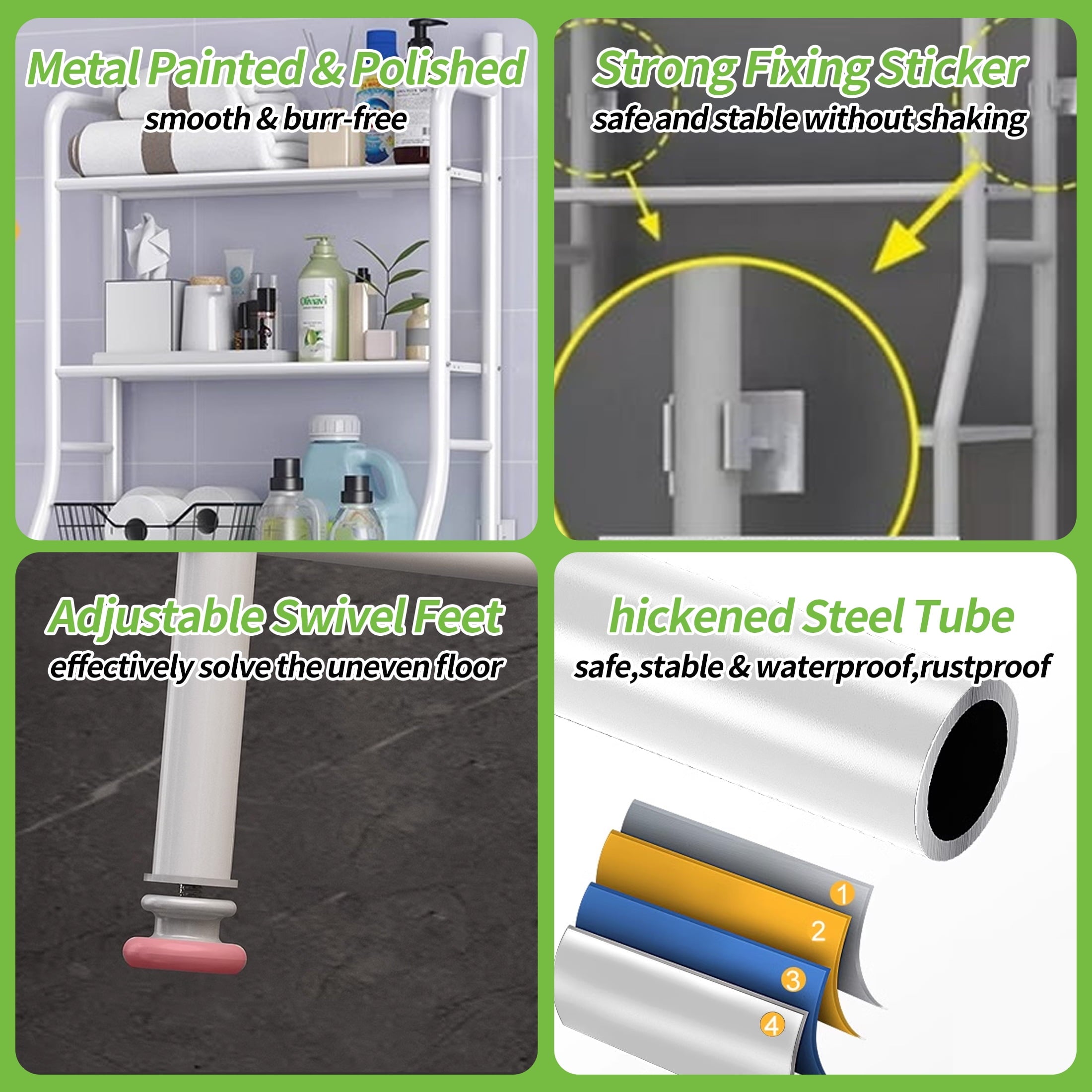the Toilet Storage, 3-Tier Bathroom Organizer with Paper Holder & 3 Hooks, Sturdy & Stable Freestanding Space Saver T... - Image 4