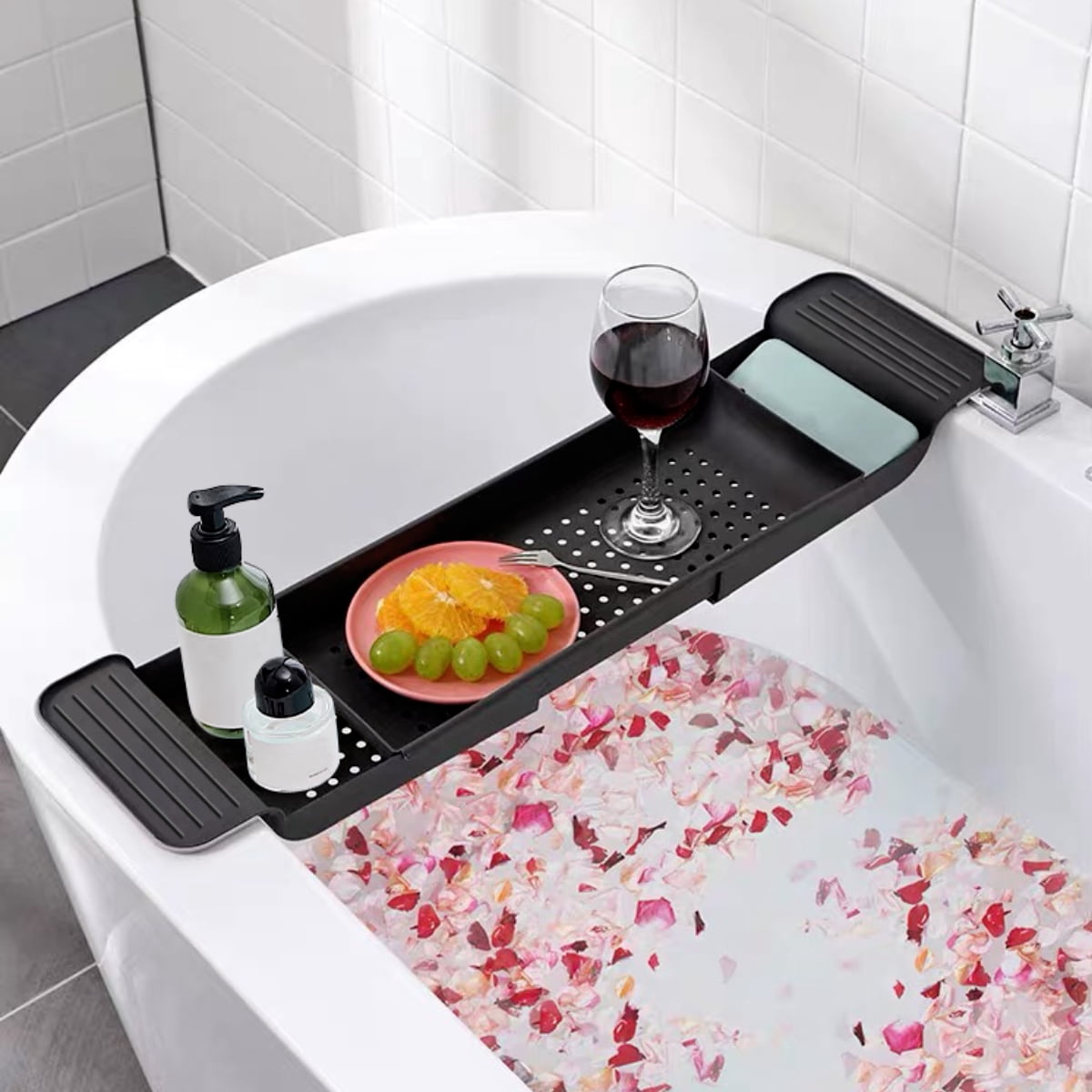Uptyia 2-Compartment Plastic Bathtub & Shower Organizer with Candle & Phone Holder, Multi-Color - Image 4