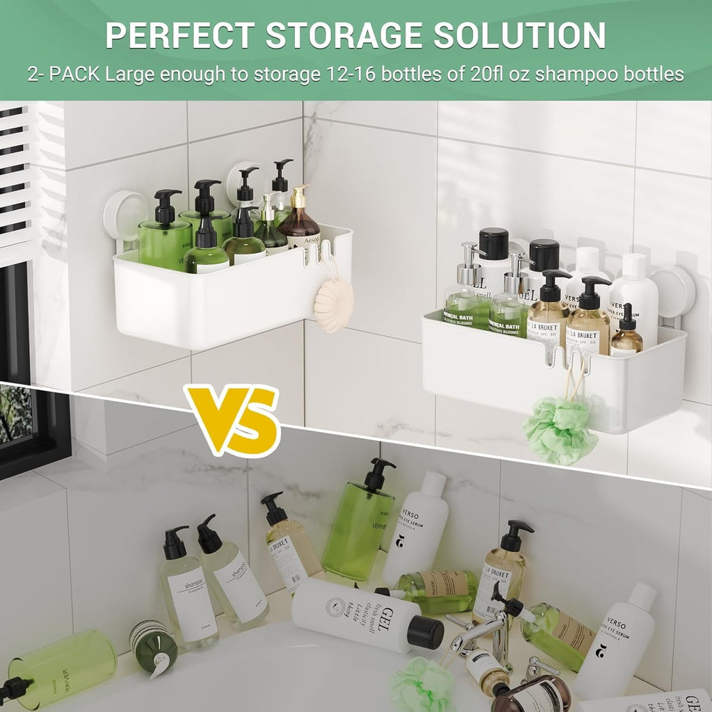 2 Pack, Shelves Suction Cup, No Drilling Removable Organizer - Powerful Waterproof Bathroom Storage Max Hold 22lbs - Image 6