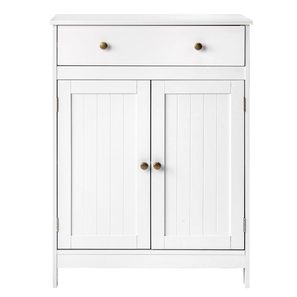 Bathroom Floor Cabinet, Freestanding Storage Cupboard w/ Drawer and 2 Doors, White - Image 5