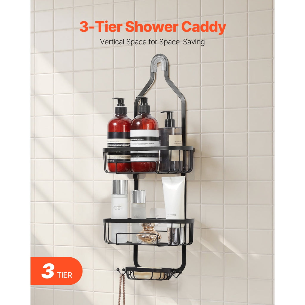 KFFKFF 3-Tier Hanging Shower Caddy, Bathroom Storage Rack with Soap Tray and Hooks for Towels and Sponges, 40 lbs Weight Capacity, Fits Over - Image 6