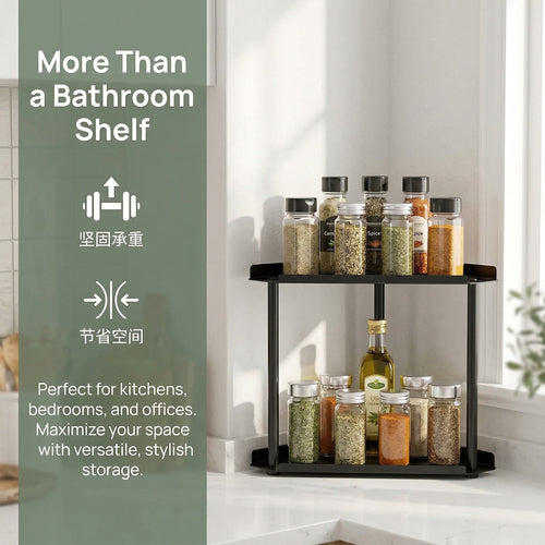 2-Tier Metal Corner Countertop Organizer, Sturdy Bathroom & Vanity Shelf with Guardrails, Space-Saving Storage for Ki... - Image 2