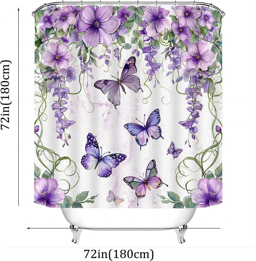 Floral Bathroom Decor with 12 Hooks, Purple Lavender Lilac Flower Waterproof Polyester Bath s, Modern Home Bedroom De... - Image 6
