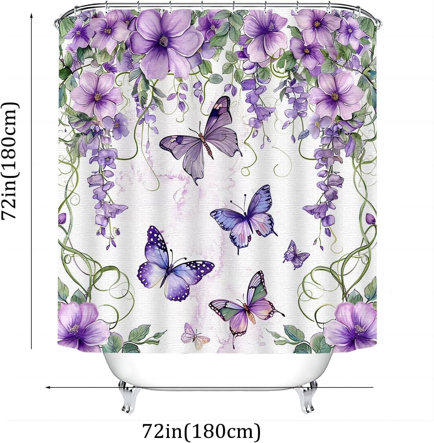 Floral Bathroom Decor with 12 Hooks, Purple Lavender Lilac Flower Waterproof Polyester Bath s, Modern Home Bedroom De... - Image 6