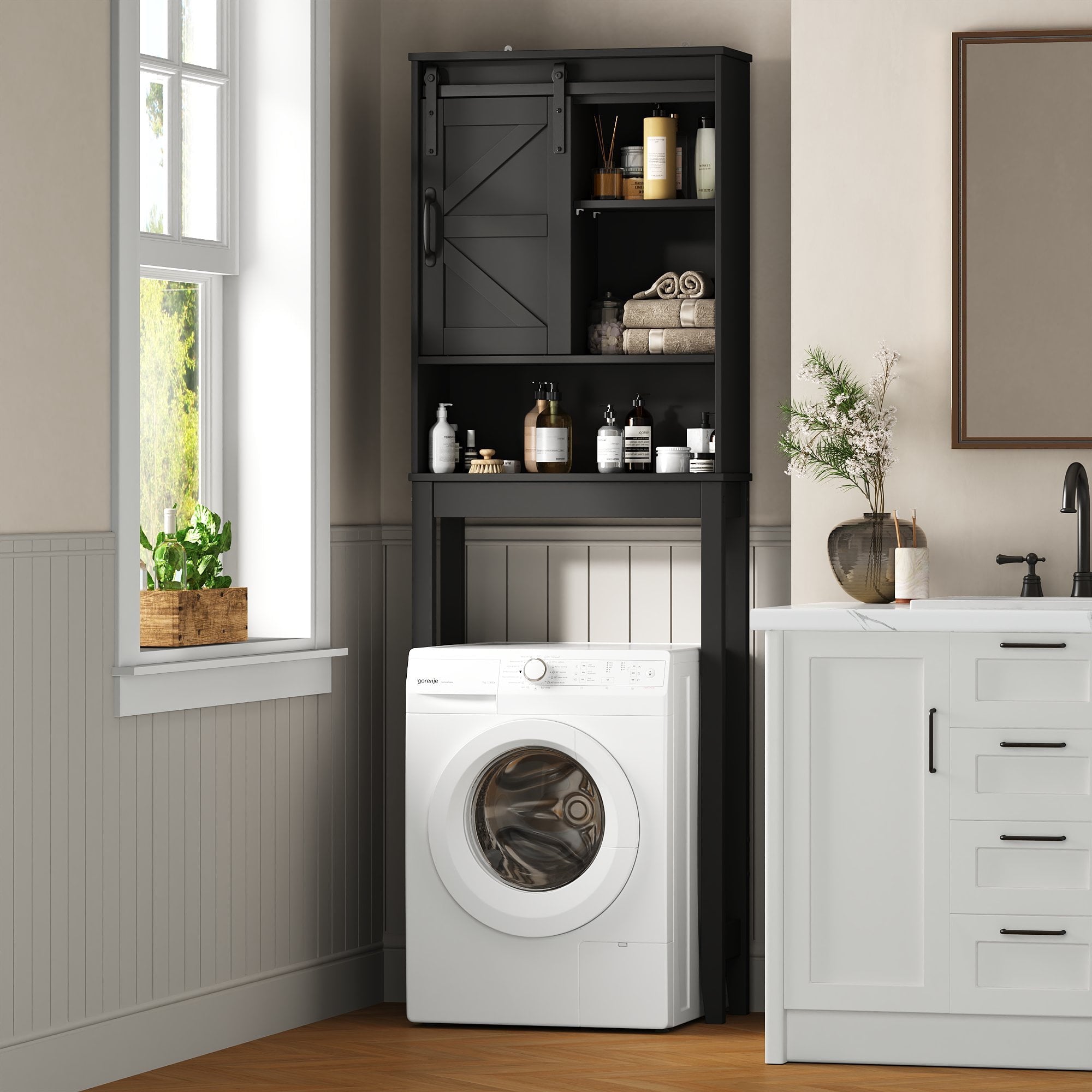 the Toilet Storage Cabinet, Rustic Storage Cabinet Toilet with Sliding Barn Door & Adjustable Shelves, Farmhouse Spac... - Image 4