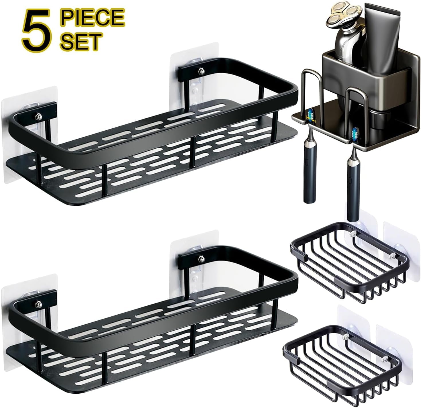 Shower Caddy, 5 Pack, Adhesive Bathroom Storage Organizer, Large Capacity, Rustproof Stainless Steel - Image 6