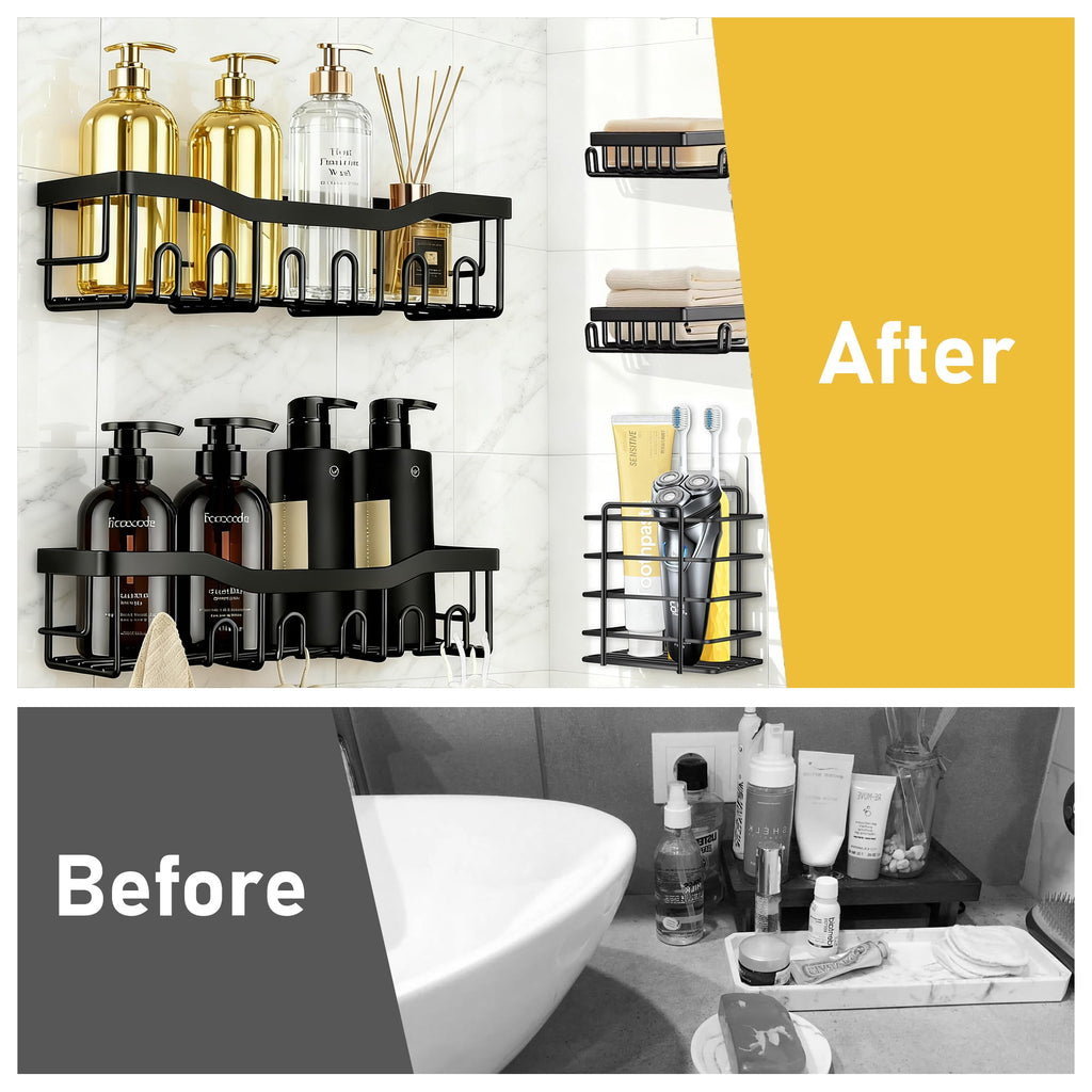 5 Pack Adhesive Shelf, No Drilling Wall-Mounted Bathroom Organizers and Storage Accessories, Black - Image 6